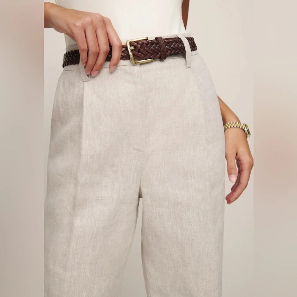 Reformation Alex Linen Mid Rise Pant, Size 6